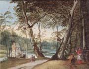 unknow artist A wooded landscape with a beggar kneeling before a cardinal painting